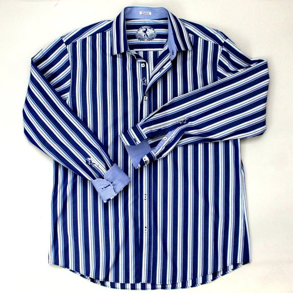 Bugatchi Shaped Fit Mens L 100% Cotton Long Sleeved Shirt Contrasting Cuffs - Picture 1 of 5